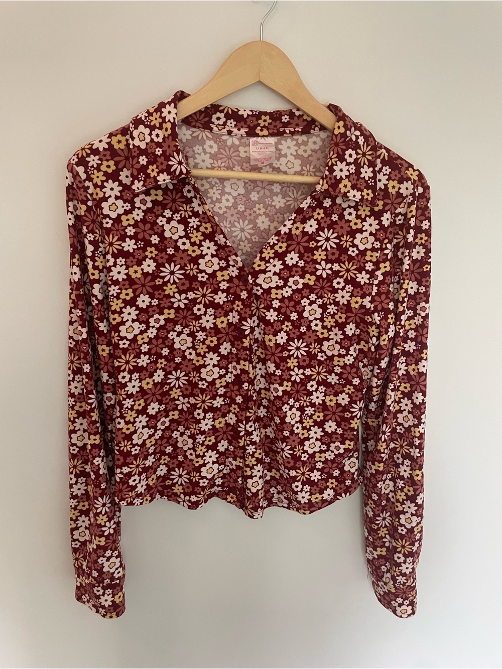 Women’s Burgundy Floral Button-Front Top